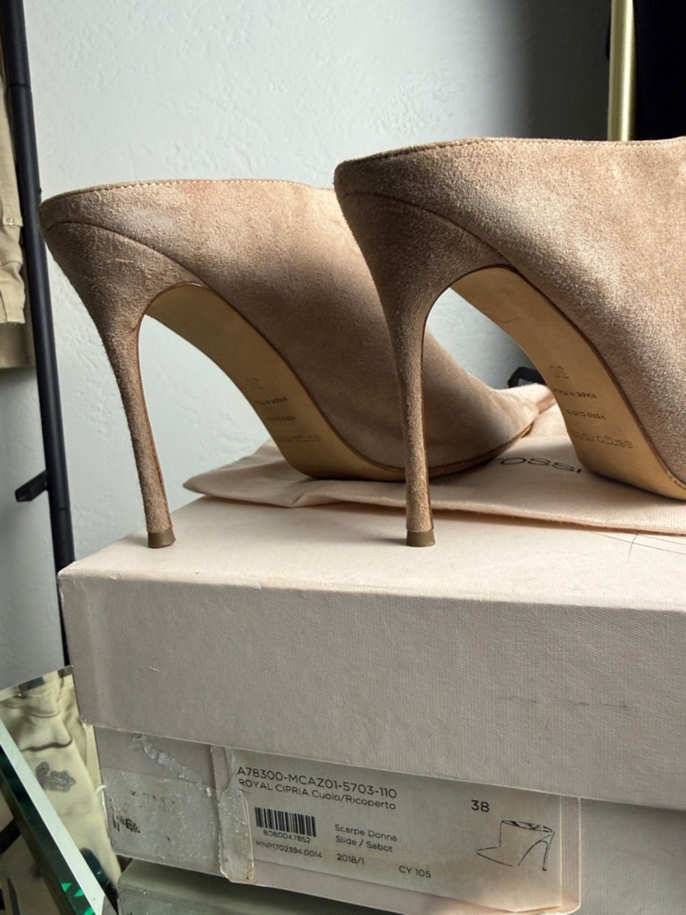 Sergio Rossi Leather Sabot Pointed Toe Mule Blushed Nude Cipria Office Siren 38
